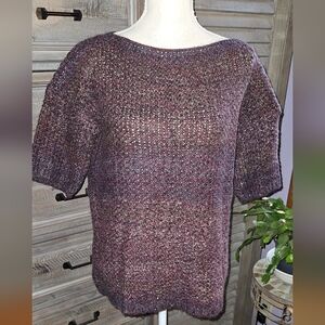 Women's Purple Tweed Wool Sweater With Accents Of Copper Threads Made In Italy